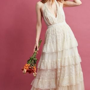 Modcloth Ivory Layered Love Lace Halter Maxi Dress